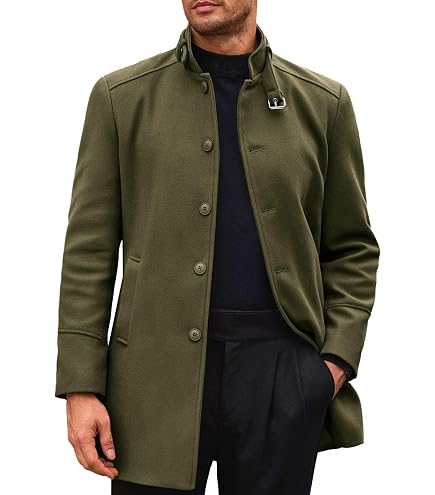 Karlywindow Mens Trench Coat Single Breasted Pea Coat Casual